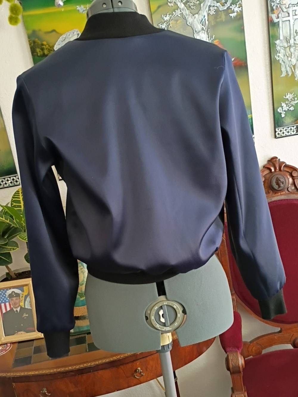 Amin Phillips Runway 100% Silk Navy Blue Bomber Jacket - Picture 4 of 5